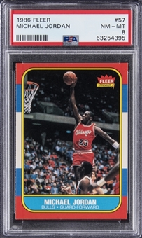 1986-87 Fleer Basketball Complete Set (132) Plus Stickers Complete Set (11) – Including #57 Michael Jordan Rookie Card PSA NM-MT 8 Example!